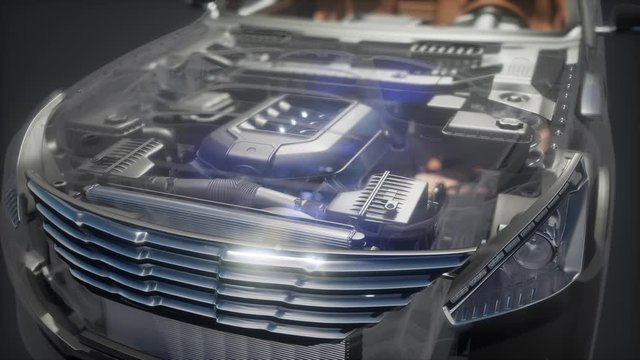 engine and other parts visible in car