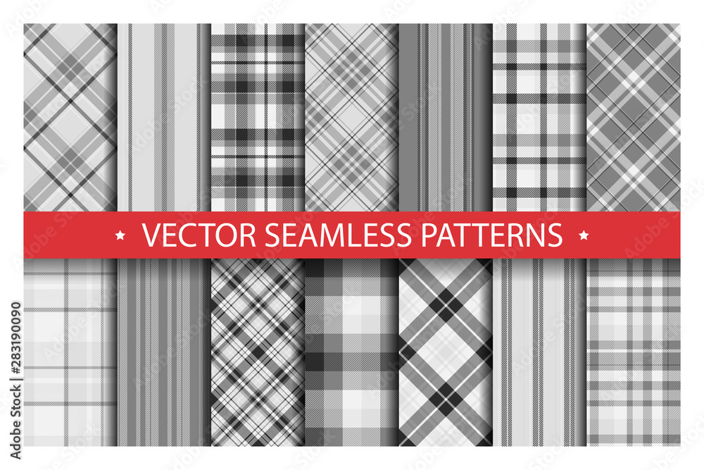 Poster set plaid pattern seamless. tartan patterns fabric texture. checkered geometric vector background. s