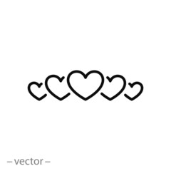 5 hearts icon, rating, rank five hearts, thin line symbol on white background - editable stroke vector illustration eps 10