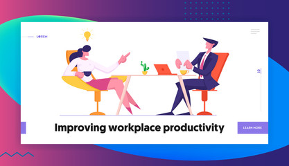 Job Interview Website Landing Page. Hr Manager Holding Candidate Resume in Hands, Applicant Woman Tell about Working Skills, Ideas and Work Experience Web Page Banner. Cartoon Flat Vector Illustration