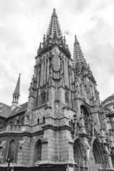 Black and white image of St. Nicholas Church in Kiev, Ukraine. Summer day