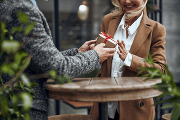 Getting nice present from beloved person stock photo