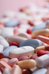 multicolored pills, healthcare and medicine