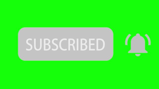 Animation of Social Network. Subscribe Button and Bell Notification on Green Screen (Chroma Key) Background.