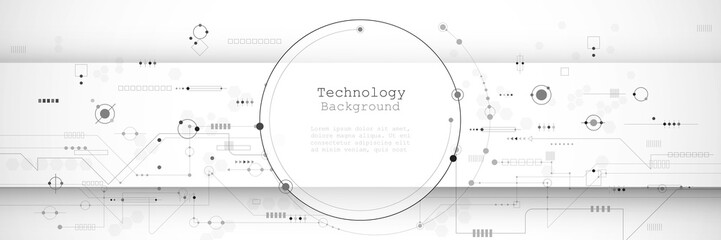 Obraz premium Vector banner design circuit board. Illustration Abstract modern futuristic, engineering, technology background. Futuristic digital science technology concept for web banner template or brochure