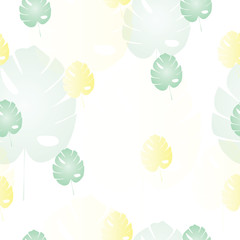 seamless pattern with green and yellow tropical leaves vector - white background