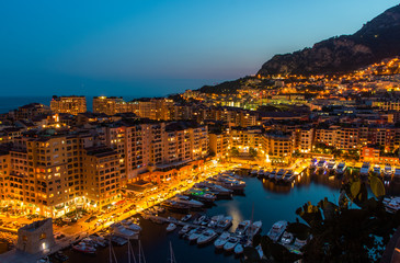 Obraz premium Night view on Fontvieille and Monaco Harbor