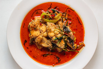 Catfish with spicy red curry paste.