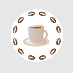 Icon beige mug in a circle of coffee beans