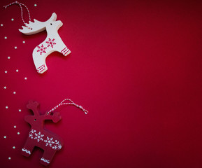 Christmas background with vintage Christmas decorations. Christmas card with christmas rustic decorations. Winter, new year concept. Flat lay, top view, copy space.