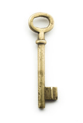 Antique vintage key on white background