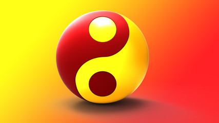 Yellow Red Yin & Yang 3d Symbol