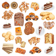 collection from various pastries isolated on white