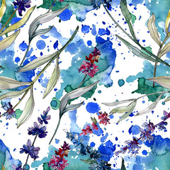 Fototapety  Kwiatowe kwiaty botaniczne lawendy. Zestaw ilustracji tle akwarela. Bezszwowe tło wzór.
