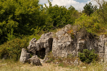 Planted stones, also known as The Stone Desert. Landforms of Varna Province. Rock formations of Bulgaria. Stone forest.	
