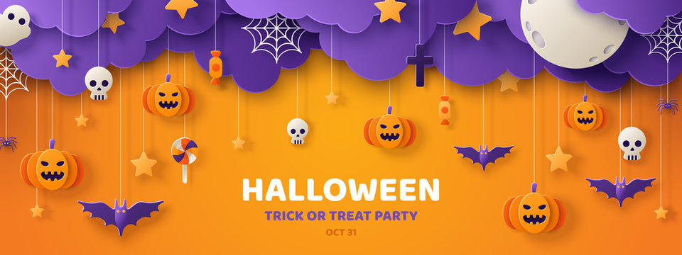 Halloween orange paper cut banner