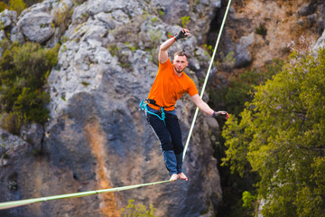 Highline in the mountains.