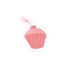 Sweet cup cake with cream and cherry in pink icon vector illustration isolated.