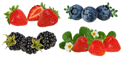 Collage of fresh berries isolated on white background with clipping path