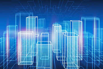 Neon futuristic digital city hologram