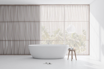 Light wooden and white bathroom with tub