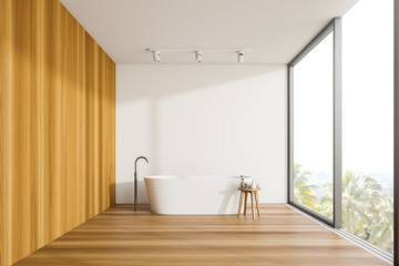 Naklejka na ściany i meble Minimalist loft white and wooden bathroom