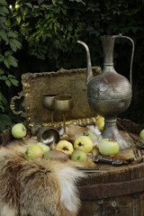 still life with a jug and glass of wine,  beautiful and atmospheric 
