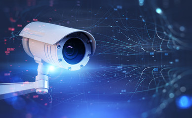 Surveillance street camera and network interface - obrazy, fototapety, plakaty