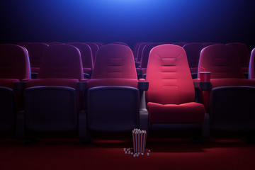 Row of empty red cinema seats - obrazy, fototapety, plakaty