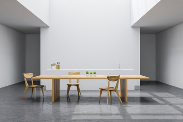 White spacious dining room interior