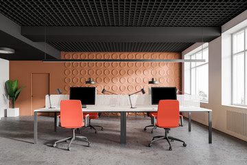Bright orange open space office interior