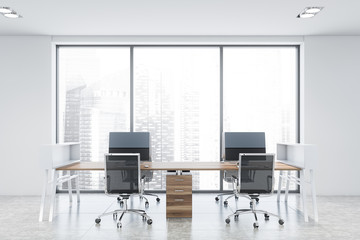 White panoramic office workplace interior