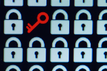 Key as a symbol of access or hacking of open personal information. Universal access password. White...