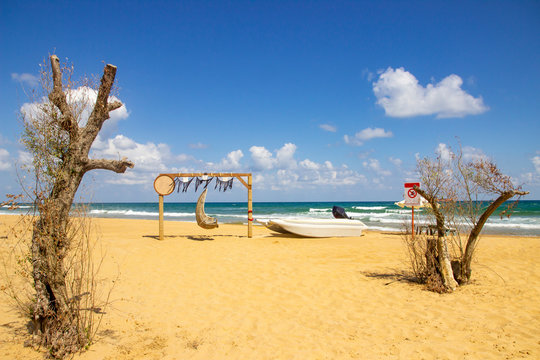 Gold yellow beach and clean blue sky, summer vacation concept photo. It's took at "Kilyos, Burc  Beach. Istanbul"