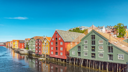 Fototapeta na wymiar Trondheim River Nidelva Dockside Warehouses Editorial