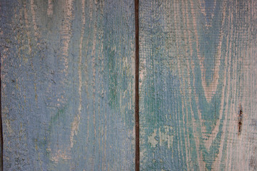Old boards with peeling blue paint