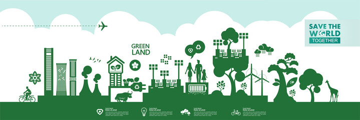 Save the world together green ecology vector illustration.
