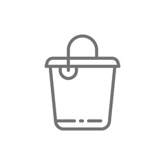 Vector cleaning bucket, plastic container line icon.