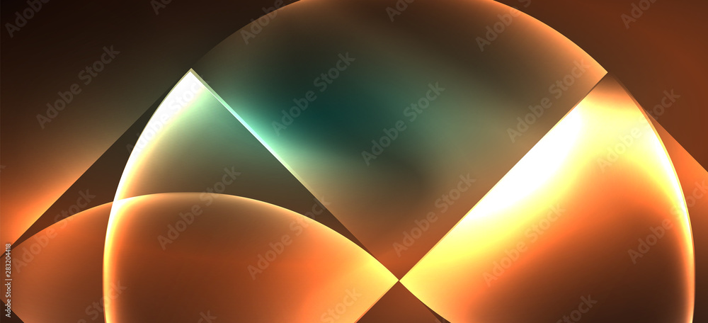 Fototapete techno glowing glass geometric shapes vector background, futuristic dark template with neon light ef