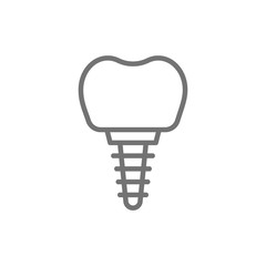 Vector dental implant, tooth crown line icon.