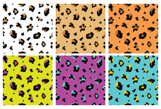Colorful leopard print seamless pattern set