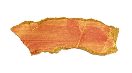 Torn piece of paper on white background. Gold and red color.