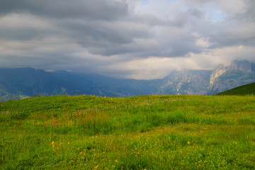 Alpine peaks landskape. Lauterbrunnen, Jungfrau, Bernese highland. Alps, tourism, journey, hiking