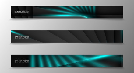 Banner collection, vector background with glowing neon blue stripes in a dark room.