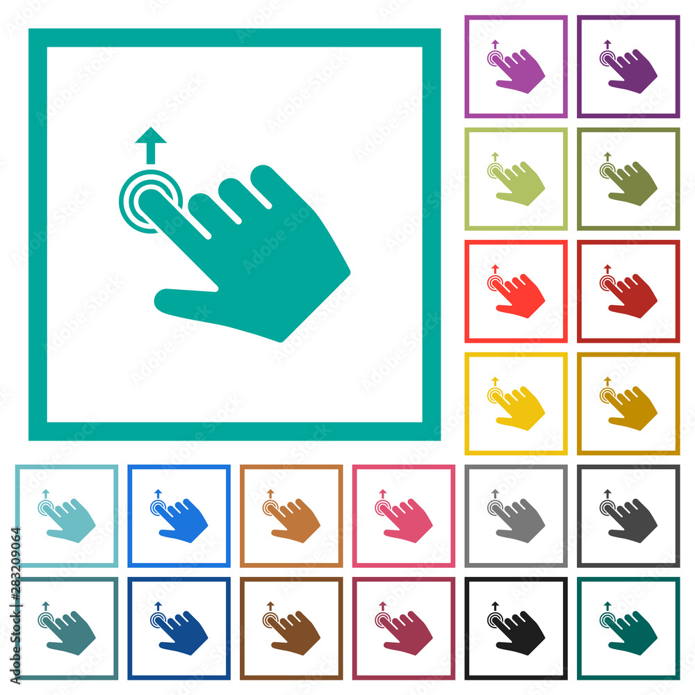 Poster right handed slide up gesture flat color icons with quadrant frames