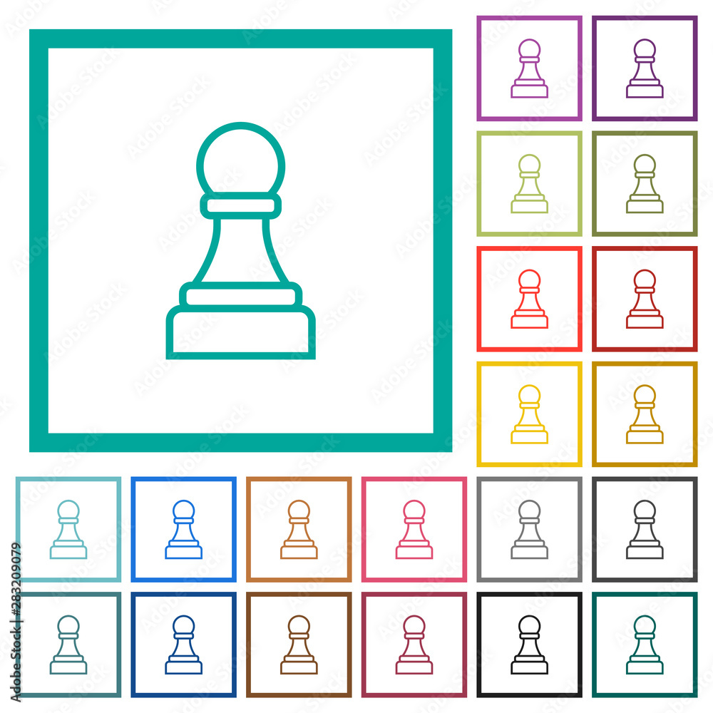 Poster white chess pawn flat color icons with quadrant frames