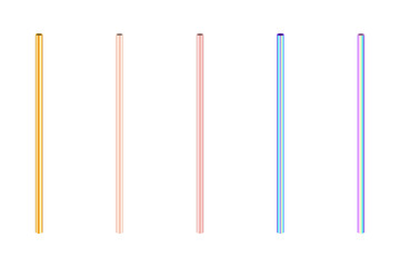 gold and colorful colored metallic stainless straight drinking straws as eco-friendly replacement to plastic and paper tubes for birthday, party or events, stock vector illustration 3d objects