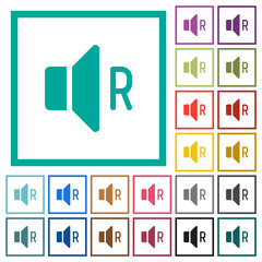 Right audio channel flat color icons with quadrant frames