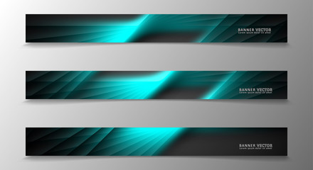 Fototapeta premium Banner collection, vector background with glowing neon blue stripes in a dark room.