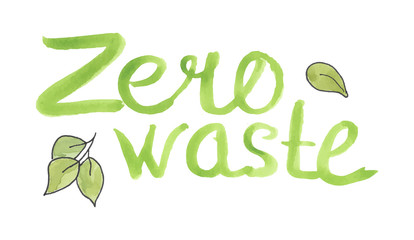 Vector watercolor hand drawn lettering slogan Zero waste.